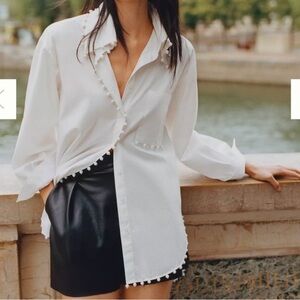 NWT Anthropologie White Tunic Button Down Pearls Size Smalll